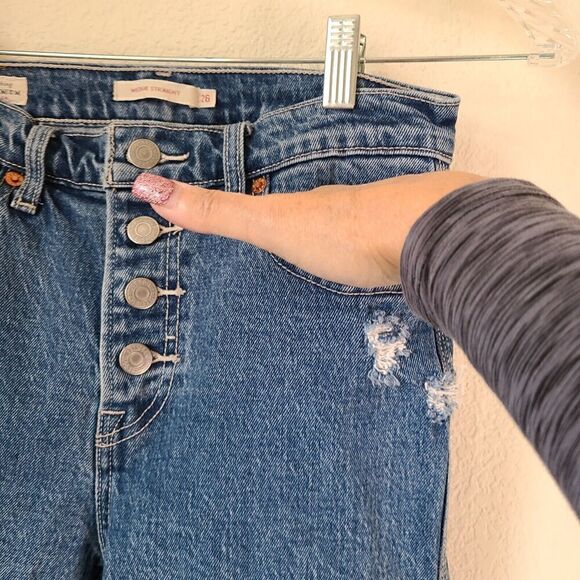 Levi's Wedgie Straight Jeans Sz 26 Button Fly Distressed 90s Retro Boho Logo - Picture 2 of 11